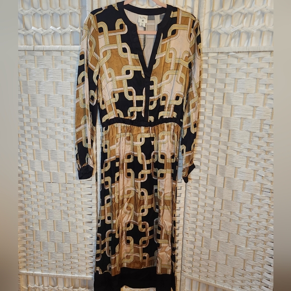 H&M Richard Allen- NWOT Tan and Black Geometric Dress - Picture 1 of 9